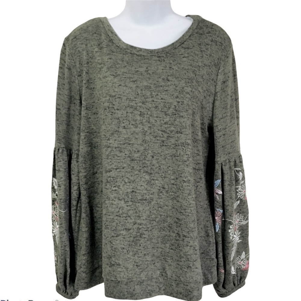 Gray Boho Pullover Top Large 12-14 Cottagecore Peasant